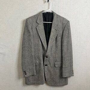Vintage Bachrach Plaid Blazer 40R 100% Silk Lined Black White Glen Check